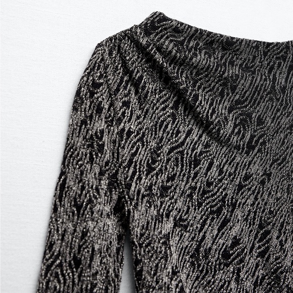 ZARA LONG SLEEVE KNIT DRESS WITH METALLIC THREAD - Picture 7 of 14